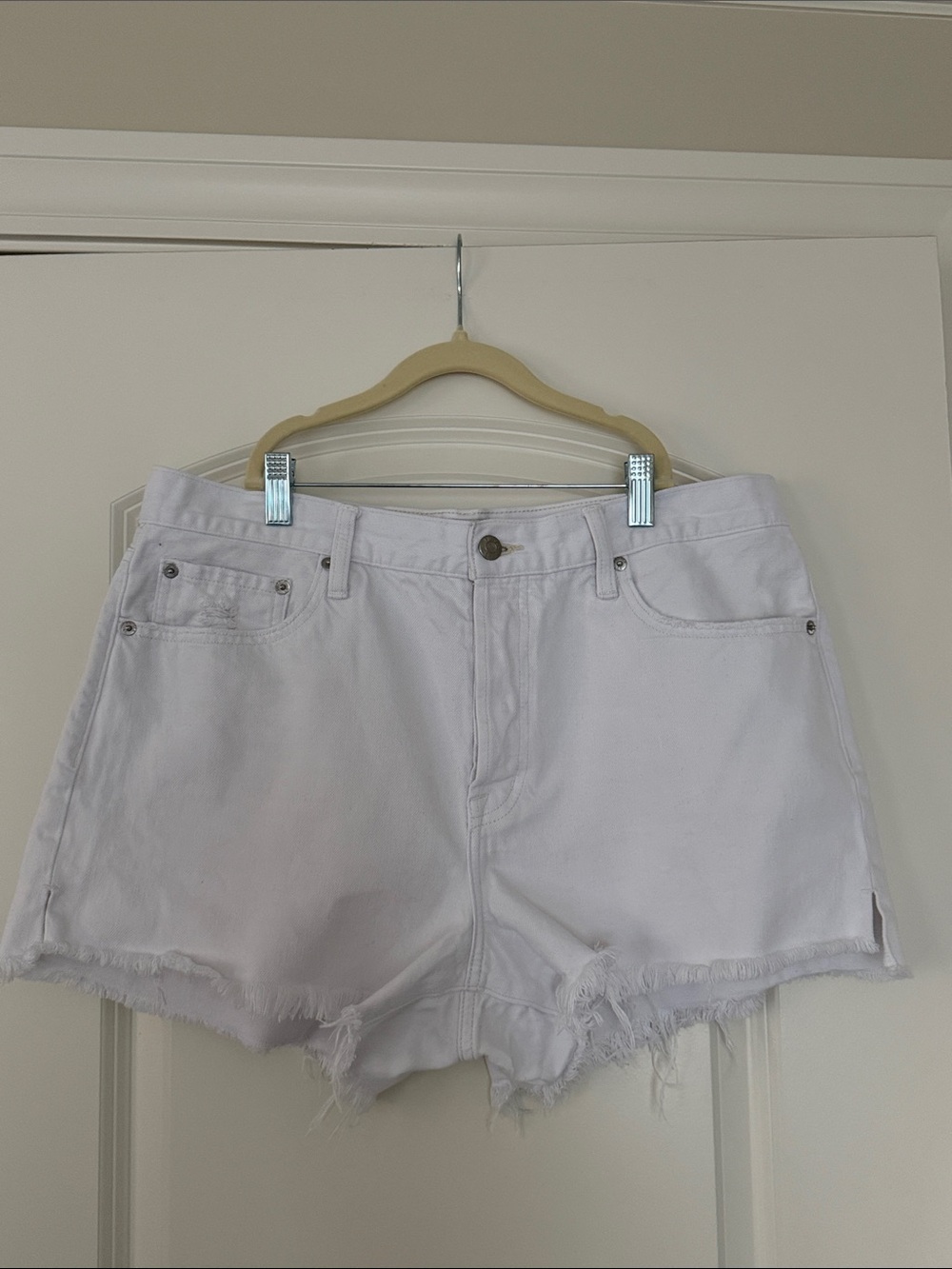 Pistola | (31) White High-Rise Frayed Hem Women's Denim Shorts